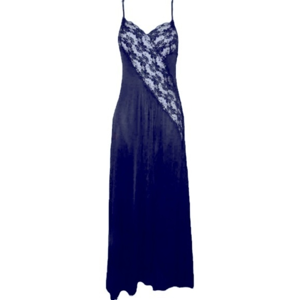 Vintage Val Mode Black Full Length Nightgown Petite Maxi length lace details